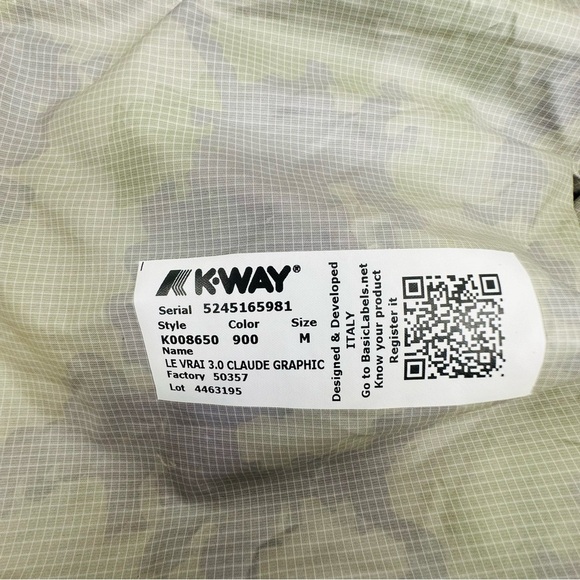 K-Way Unisex Size Medium Le VTAI 3.0 Claude Graphic Camo Hooded Rain Jacket - Picture 10 of 12